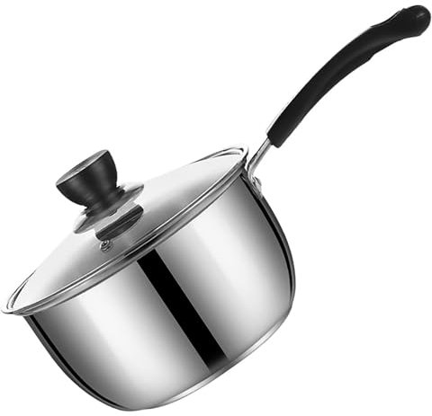 Stainless Steel Saucepan, 1.3 Quart Long Handle Milk Pot with Lid for Warming, Cooking and Boiling Milk, Spaghetti, Soup in Kitchen and Outdoor (18cm)
