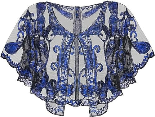 VILOREE Damen Umschlagtücher Stola für Abendkleid 1920s Retro Schal Hochzeit Party Braut Schal Gatsby Kostüm Accessoires Blau (57)