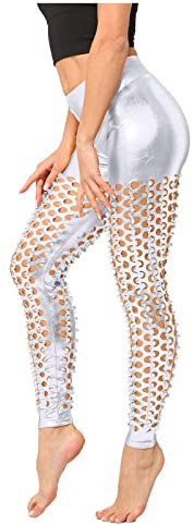 Kobilee Lederleggings Damen, 80er Jahre Silber Metallic High Waist Lederhose Leggings Lack und Leder Skinny PU Leder Lederleggings Hotpants in Glänzender Matt Lederoptik Yoga Strumpfhosen Hosen