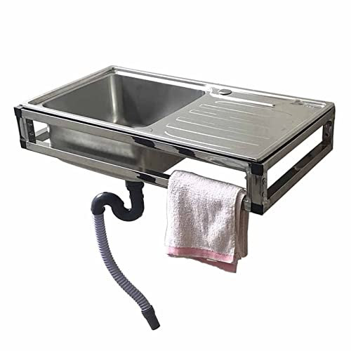 Outdoor-Küche, 304-Edelstahlspüle mit Wandhalterung, kommerzielle Wandmontage, Handwaschbecken, Einzelbeckenspüle für Restaurantküche und Zuhause