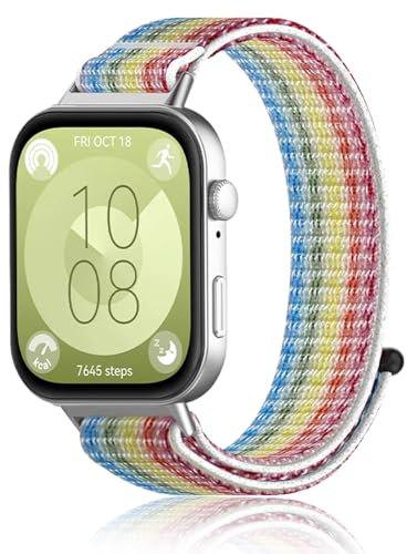 SeNool Bracelet Compatible avec Huawei Watch Fit 4 / Fit 4 Pro/Fit 3, [Nylon Bande] [Léger Respirant, Facile Nettoyer], Remplacement Band pour Huawei Watch Fit 4 / Fit 4 Pro/Fit 3 - Arcenciel