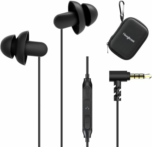 Hearprotek Sleep Earbuds, 2 Pairs Ultra Soft Lightweight Silicone Sleeping Earphone Headphones with Volume Control and Mic for Side Sleeper (Black)