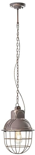 Licht-Erlebnisse Pendelleuchte Keramik Metall H: max. 115 cm Ø 26 cm Taupe Shabby Antik Rostbraun E27 Industrial Design Hängelampe Esszimmer Hängeleuchte Küche