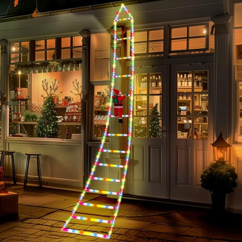 3M Leiter Lichterkette mit Weihnachtsmann, LED Leiter Weihnachtsbeleuchtung mit Timer, 8 Modi Weihnachtsdekorations Lichterkette Speicherfunktion für Innen Außen