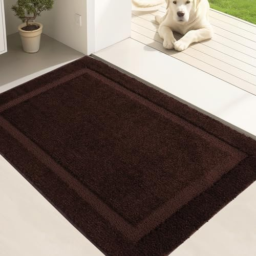 Oiilores Dirt Trapper Door Mat Indoor 50 x 80 cm, Washable Entry Rug, Inside Doormats for Entryway, Non-Slip, Low-Profile, Super Absorbent Dog Mats for Muddy Paws, Pets, Brown