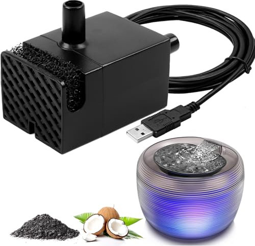 Kastty Ultra Quite Cat Water Fountain Pump, USB 5V 1A Pet Water Fountain Pump for 3.5L Cat Water Fountain Pump Replacement, Dog Water Dispenser Pump with LED Light (Black)
