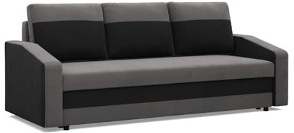 Mebligo - Modern 3-Sitzer-Sofa, 220 x 92 x 85 cm, Grau und Schwarz, Mikrofaser, Convertible, Bettsofa, Wohnzimmer, Kinder geeignet, Metallbeine, 3 Sitzplätze, 200 kg Tragfähigkeit, begrenzte Garantie