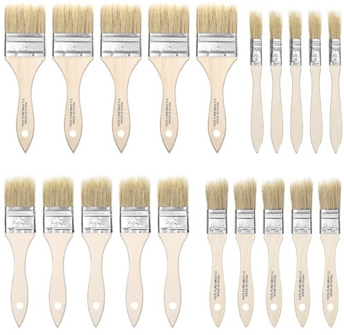 Zocipro 20Pcs Wood Stain Brushes Set, Paint Brush for Painting Walls and Fence Staining, 15/25/35/50mm Wooden Handle Bristle Brushes for Cabinet, Sash, Home Improvement Trim Edging