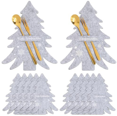 BOOMTOP 12 Besteckhalter Weihnachten Filz Bestecktasche Weihnachtsbaum Frohe Weihnachten Winterzauber Tischdeko Weihnachts Messer Gabeln Löffel Geschirr Taschen Behälter Tisch Weihnachtsdeko Grau