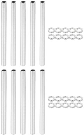 PATIKIL M12 Gewinde 180mm/7,1 Lampenrohr-Set mit Sicherungsmuttern, 10 Sets Allgewinderodungen Befestigungsmaterial für Kronleuchter-Deckenleuchte DIY, Zinkbeschichtung