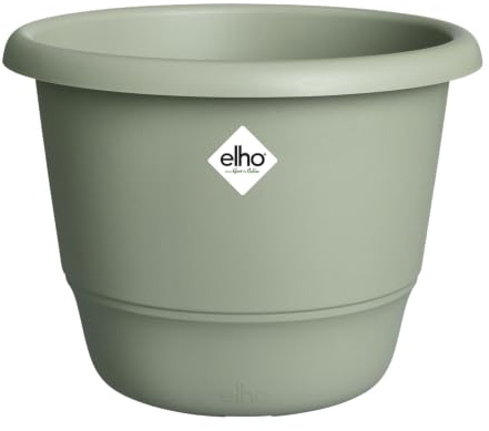 elho Amiga Round 35 - Plant Pot for Indoor & Outdoor - 100% Recycled Plastic - Ø 34.5 x H 25.9 cm - Green/Thyme Green | Ø 34.5 x H 25.9 cm | Suitable for Indoor & Outdoor Use | 100% Recycled Plastic
