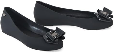 kraftd Womens Jelly Ballet Shoes Bow Details Slip-On Flats Peep Toe Ballerina Pumps | Ladies Footwear | Office Pump | Shoe (Black Matt, 6)