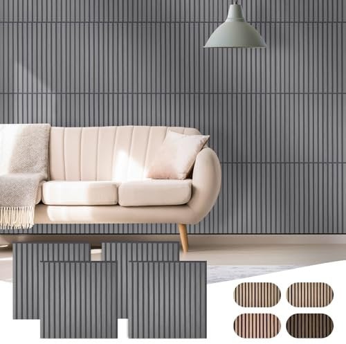 CLICK-DECK Wooden Wall Panels | Premium Acoustic Wall Panels | Slat Wall Panelling Feature Walls | Sound Absorbing | Fire Retardant FSC | Wood Panels for Walls | Pack of 4 Panels – 60x60cm (Grey Ash)