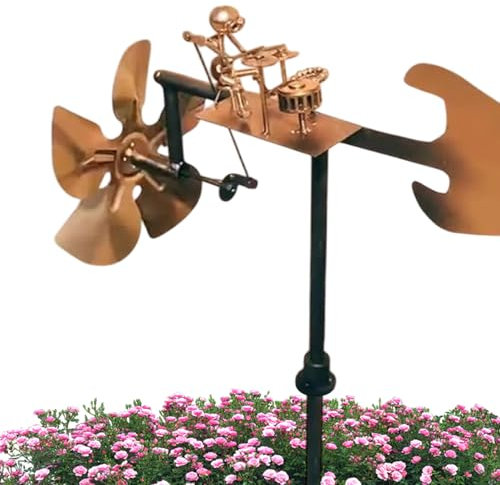 Handmade Metal Drummer Windmill, Windmill Garden Decoration, Percussionist Music Figurines Ball Wind Rocker/Spinner Supplied Bare Metal Designed to Rust Naturally