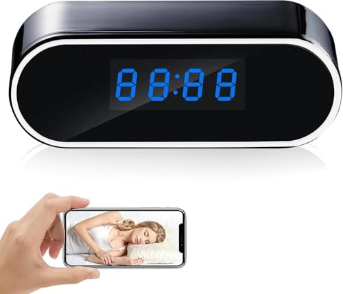 SQINGG Telecamera spia 1080P Mini telecamera di sorveglianza WiFi -interno 150° orologio telecamera nascosta spia a distanza discreta supporto visione notturna e rilevamento di movimento