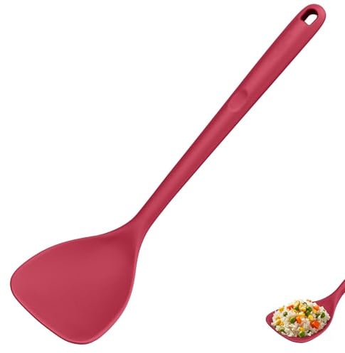 U-Taste langer Silikon Wok Spatel, 315℃ hitzebeständiger, Rot | Antihaft-Wokpfannenwender, nahtloser Pfannenwender mit breitem Löffelkopf und gebogenen Kanten zum Pfannenrühren, Wenden