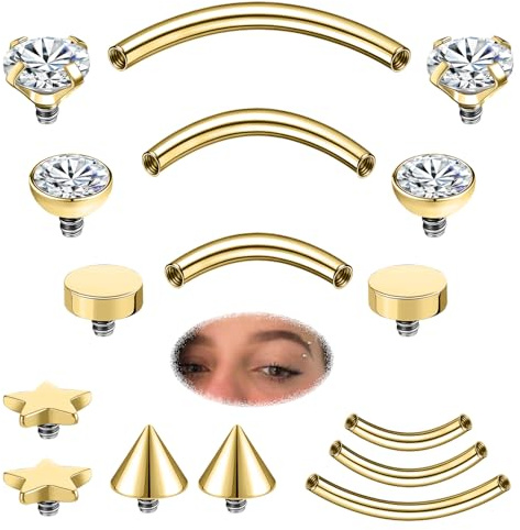 ZS Edelstahl CZ Opal Rook Piercing Schmuck Banane Augenbrauen Barbell Helix Labret Piercing Lippe Lippenpiercing Daith Belly Bar Silber Gold Kugel Curved Barbell 16G (5 Paar Oberteile, Gold)