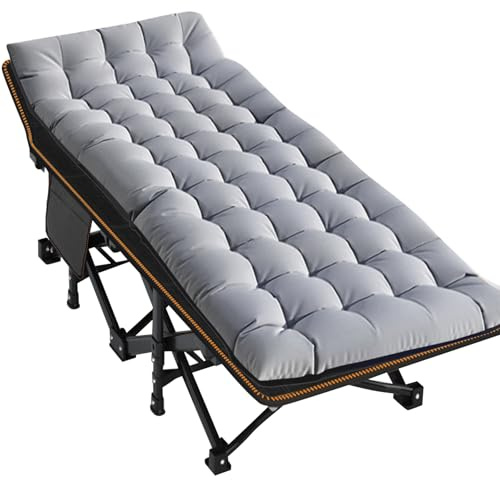 MOPHOTO Oversized Folding Camping bed With Mat for Adults, 198cmL x 81.5cmW x 46cmH Heavy Duty Outdoor Bed with Carry Bag,1200 D Layer Oxford Travel Fold up bed(Grey)