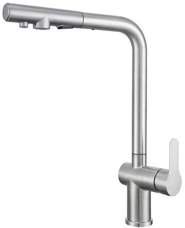 Miscelatore Cucina 3 Vie con Doccetta Estraibile Rubinetto 3 Vie per Cucina Girevole Foro Singolo Acqua Fredda e Calda Acqua Pura Acciaio Inossidabile-Spazzolato