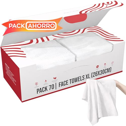 Toallas Desechables Faciales de Algodón XL – 100% Naturales, Toallas Faciales Desechables, Toallitas Desmaquillantes, Toallitas Faciales Desechables, Toallas Limpias, Face Towels VELVETI®, 70 Unidad