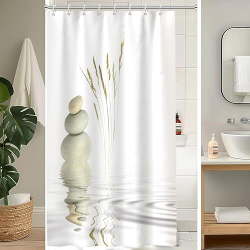 Uiiooazy Duschvorhang 120x180cm Anti Schimmel Spa Grau Steine Zen Pebble | Duschvorhang Japanisch Landschaft Wasserdicht Stoff Polyester Waschbar Bad Vorhang mit 8 Haken für Badezimmer Badewanne