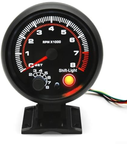 Compte-tours pour voiture 3 75 Affichage 12 V Vitesse moteur jusqu'à 8000 tr/min Compatible avec 4, 6, 8 cylindres (Noir)