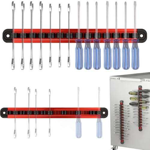 Schraubendreher Halterung & Schraubenschlüssel Organizer (2 Stück) - Werkzeughalter Wandhalterung Schienen mit 14 verstellbaren Clips, Heavy Duty Aluminium Werkzeugleiste für Garage & Werkstatt