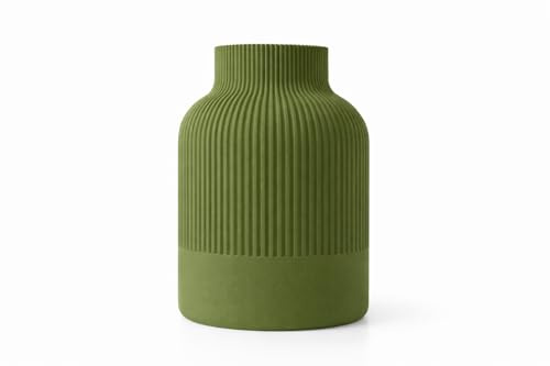 NOVA Deko Vase Modern Geriffelt – Minimalistische Blumenvase für Wohnzimmer, Tisch & Regal – Skandinavische Design Vase – 3D Druck Dekoration (Grün, 16 cm)