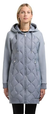 khujo Damen Leichter Übergangsmantel lange Steppjacke aus einem angesagten Materialmix mit super kuscheligen Ärmeln und (abnehmbarer) Kapuze Nora XS-XXL
