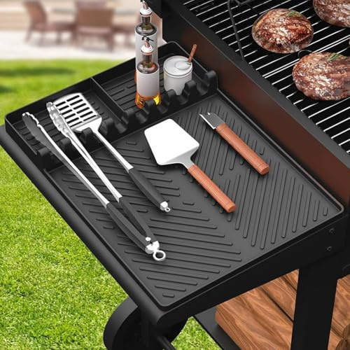 Silicone Grill Mat for Side Shelf, Silicone Grill Accessories, Grill Mat, Storage Mat for Grill Accessories, Non-Slip BBQ Mat for Spices, Suitable for Gas Grill Side Burner, Baking Tray Protection