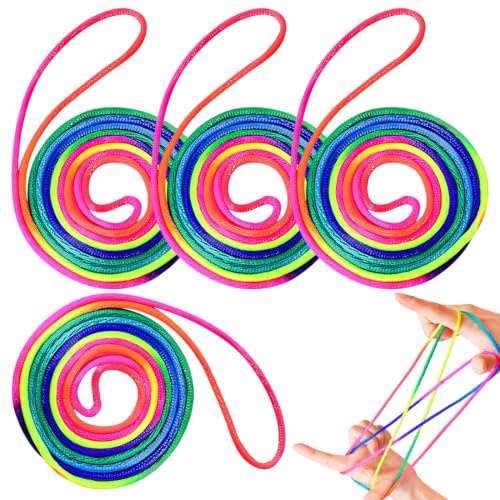 LYEGJT 4 Stück Kinder Schnurspiel,Gummitwist,Gummitwist Mädchen Ab 6,Fingerspiele,Nostalgische Flechtschnur,Für Als Kleines Geschenk,Mitgebsel Und Für Den Schulhof