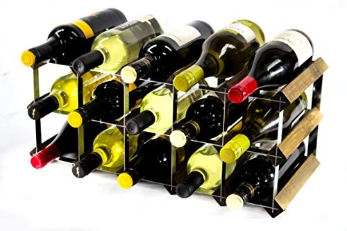 Classic 15 Bottle Wine Rack, Walnut Stained Wood and Galvanised Metal | Ready Assembled
