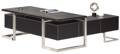Jet-line® | Büromöbel | Design Chefschreibtisch Venedig Links | in schwarz | Büroausstattung | inkl. Schubladen mit Soft-Close | Sideboards | Homeoffice | Chef Büro | Edelstahl