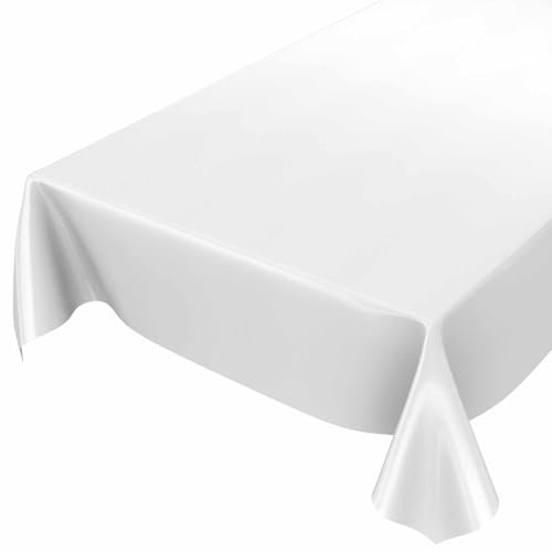 ANRO Wachstuchtischdeck Wachstuch Garten Tischdecke Outdoor Indoor abwaschbar Weiß Uni Glanz Einfarbig RUND OVAL ECKIG 100x140cm