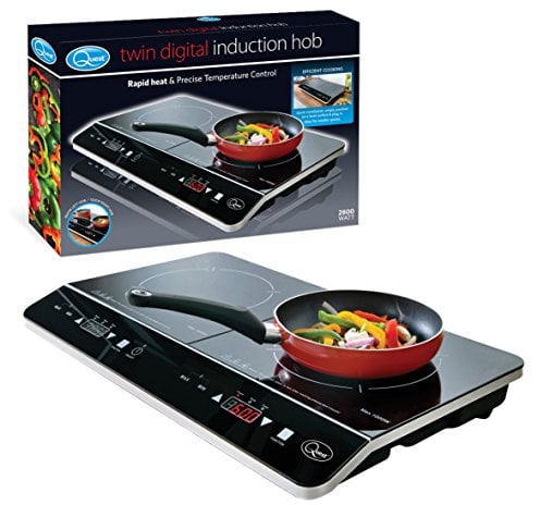 Quest 35840 Digital Double Induction Hob & Hot Plate / 10 Temperature Settings From 60-240°C/Touch Control with LED Display/Automatic Overheat Protection / 2800W