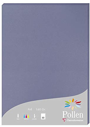 Clairefontaine 14219C - Packung mit 50 Blatt Briefpapier Pollen, DIN A4 160g, in der Masse gefärb, für den Druck geeignet, ideal für Ihre Einladungen und Korrespondenz, Vergissmeinichtblau, 1 Pack