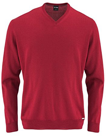 OLYMP Strick Pullover V-Ausschnitt extrafeine Merinowolle mittelrot Größe XXXL
