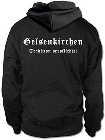 shirtloge Gelsenkirchen - Tradition verpflichtet - Fan Kapuzenpullover - Schwarz (Weiß) - Größe 3XL