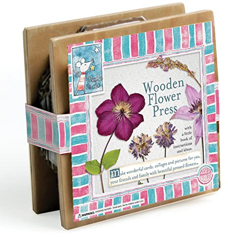 House of Marbles Mini Flower Press, FSC-Certified Wood 10cm Portable Press with Multiple Layers, Paper and Instruction Booklet for Pressed Flower Crafts