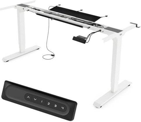 Yaasa Frame Essential Weiß, Schreibtischgestell höhenverstellbar, Kabelnetz | Untertisch-Handschalter, 4 Speicherpositionen, Automatikfahrt, für Tischplatten 120-190cm, zwei Motoren, aus Stahl, 125kg