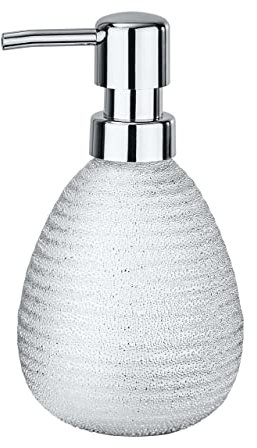 WENKO Seifenspender Polaris Juwel Silber Keramik - Flüssigseifen-Spender, Spülmittel-Spender Fassungsvermögen: 0.39 l, Keramik, 9.5 x 16.2 x 9 cm, Silber, 16.2 x 9 x 9.5 cm