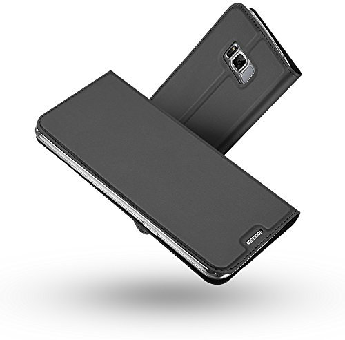 Radoo Galaxy S8 Premium PU Leder Handyhülle - Brieftasche-Stil Magnetisch Klapphülle Etui Schutzhülle Tasche für Samsung (Schwarz Grau)
