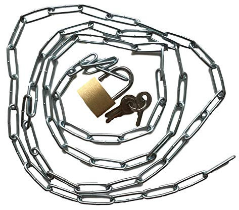 Stahlkette mit Vorhängeschloss Set – Robuste Kette mit Schloss + 3x Schlüssel – Länge wählbar 50 75 100 150 200cm – Verschließen & Versperren – Haushalt & Werkstatt (150cm)