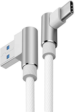 Distinct® 90 Grado en Forma de L ángulo Recto 1M USB C Cable Datos sincronización Cable de Carga para Samsung Galaxy S8 S8 Plus, Google Pixel/Pixel XL, Nexus 6P/5X y más Tipo C Dispositivos (Blanco)
