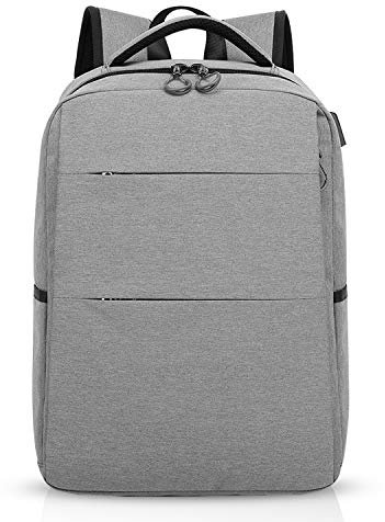 FANDARE Zaino per laptop da 15,6 pollici sottile con porta di ricarica USB, zaino impermeabile per uomo/donna, viaggio, campeggio, scuola, zaino in poliestere, grigio, L, Zaino per il tempo libero