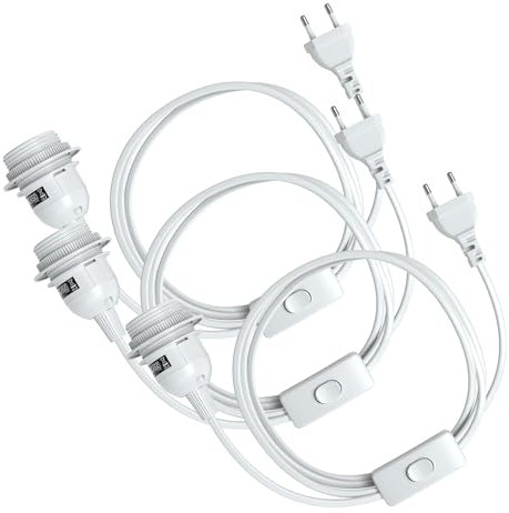 EAZY CASE - 3x Lampenfassung E27 mit Kabel [MIT SCHALTER] - Fassung E27 mit Kabel - Lampenfassung mit Schalter - Lampenkabel mit Fassung - Glühbirne mit Kabel - Lampenfassung mit Stecker - Für Lampen