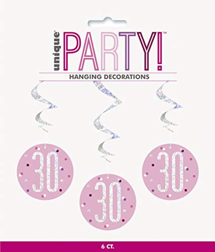 Unique 83811 Pink Hanging Swirl Decorations-32 Silver | 6 Pcs, Age 30