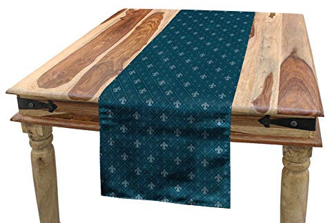 ABAKUHAUS Fleur De Lis Tischläufer, Mittelalter Entwurf, Esszimmer Küche Rechteckiger Dekorativer Tischläufer, 40 x 180 cm, Blau grau