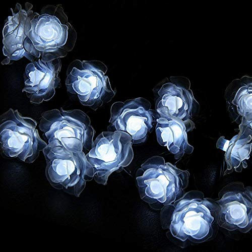 KEEDA Solar Lichterketten, 20 LED Rose Blume Lichterkette Wasserdichte dekorative Beleuchtung für Außen Patio Garten Hochzeit Weihnachten Party (Weiß)