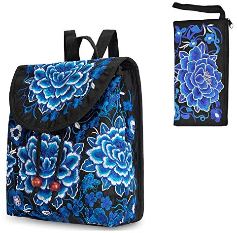 surrylake Damen Weiß N0 Rucksack, Dunkelblaue Blume, 38